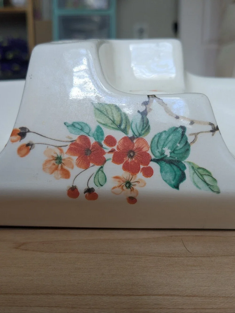 Vintrex Ceramic 1940s Soap Toothbrush Caddy Ivory Floral Rare Bath Fixture